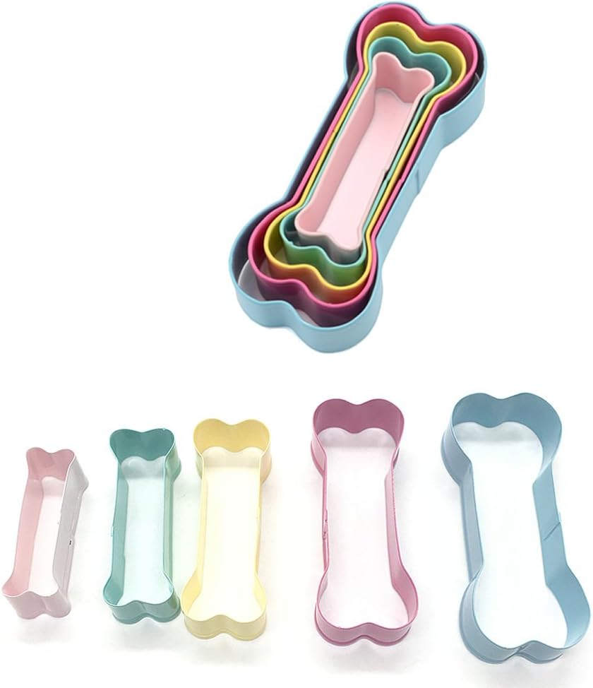 5 In 1 Stainless Steel Metal Dog Bone Shape Cookie Cutter Set Colorful