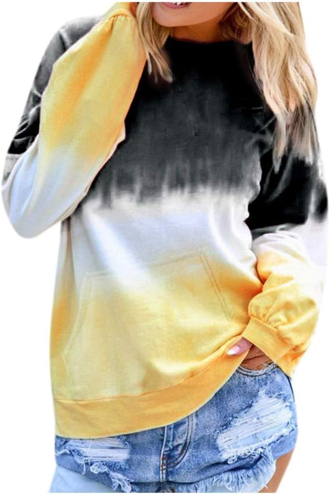 Womens Pullover Gradual Printed Long Sleeve Thin Crew Neck Simple Relaxed Sweat Top Sweatshirts