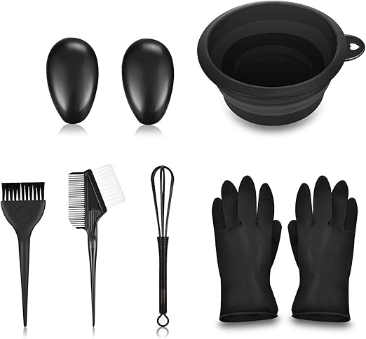 Amazon Com Fahaner Hair Dye Kit 6 Packs Diy Salon Tool Kit Hair Color Dye Brush Comb Dye Mixer Foldable Hair Tinting Bowl Ear Caps And Reusable Gloves For Diy Salon Set Hair