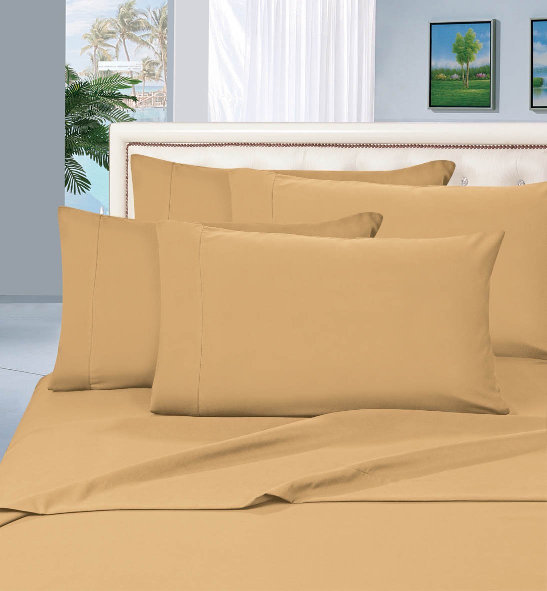 Elegant Comfort 6 Piece Wrinkle Resistant 1500 Thread Count Egyptian Quality Ultra Soft Luxurious Bed Sheet Set, California King, Camel-Gold