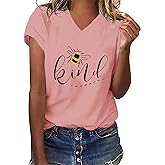 Womens Be Kind Graphic Tees V Neck Cute Printed Summer Casual T Shirts Tops