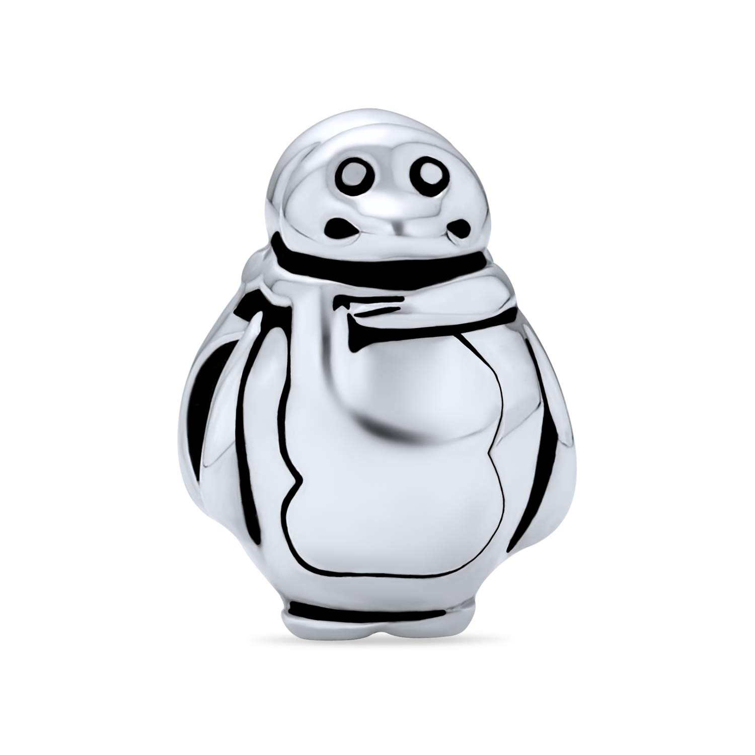 Bling Jewelry Cute Fat Cartoon Christmas Holiday Snowman Penguin With Scarf Winter Charm Bead For Women Teen .925 Sterling Silver Fits European Bracelet