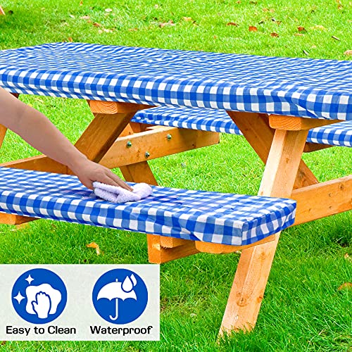 LINPRO 6ft Vinyl Fitted Picnic Table Cover with Bench Covers Camper