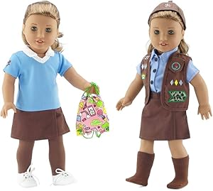 Emily Rose 18 Inch Doll Clothes | Modern Brownie Girl Scout 8 Piece Uniform and Accessory Value Pack | Fits American Girl Dolls | Gift Boxed!