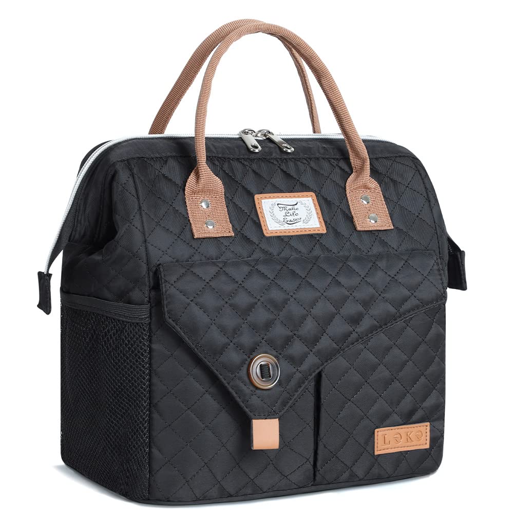 Lekesky 10L Insulated Lunch Bag for Women for Work Lunch Tote,Black Quilting