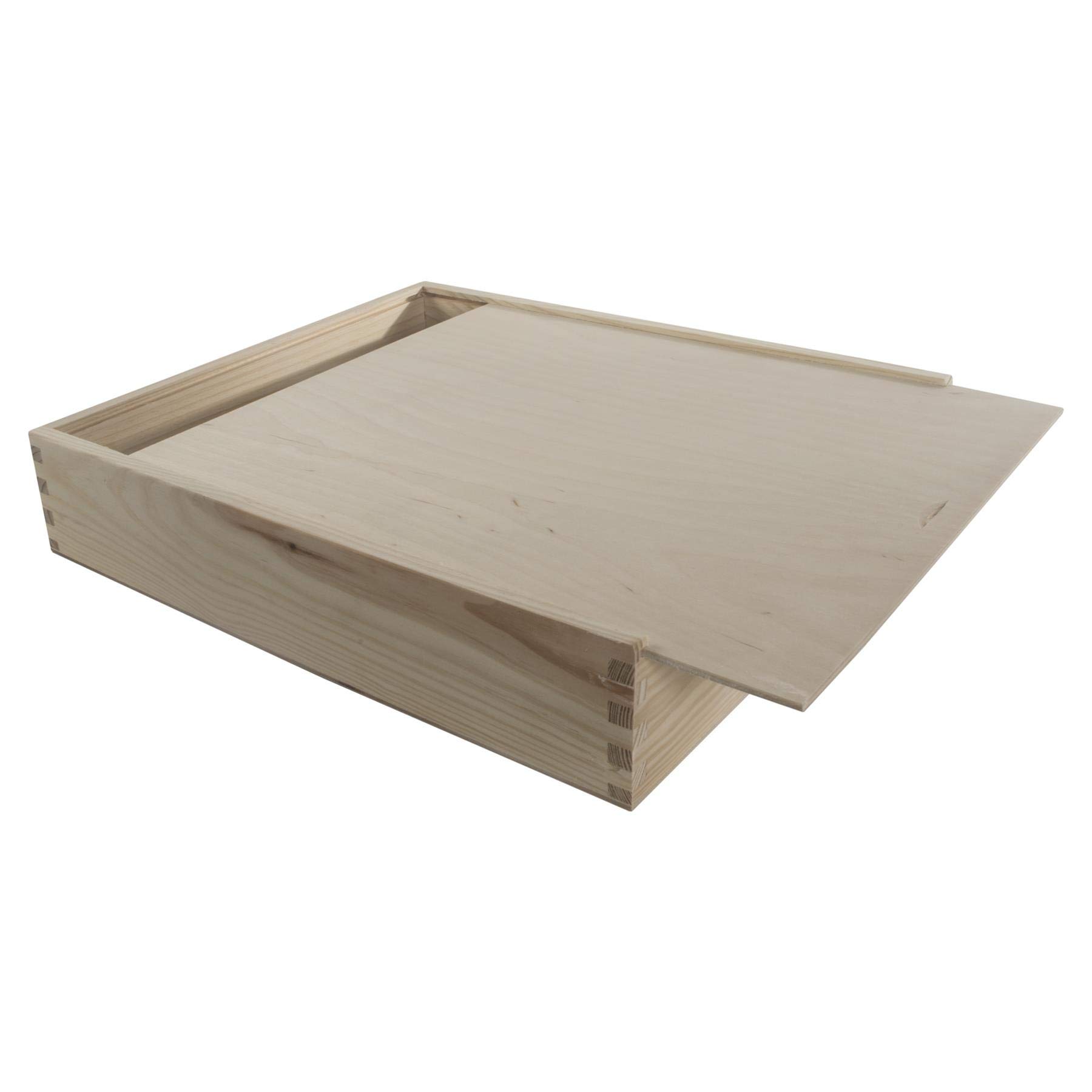 WooDeeDoo Wooden Photo Storage Box – 33.5 x 28 x 6 cm – Unfinished Pine Craft Box With Sliding Lid – Holds 10×8" (25×20 cm) Prints – Ideal for Keepsakes DIY Memory or Gift Projects