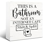 Funny Restroom Signs Plaque, Toilet Decoration for Home Office, Guest Bathroom Decors, Desk Decor Art, Rustic Wooden Tabletop Decor Sign, This is A Bathroom Not An Internet Cafe Sign 5×5×1.2inches