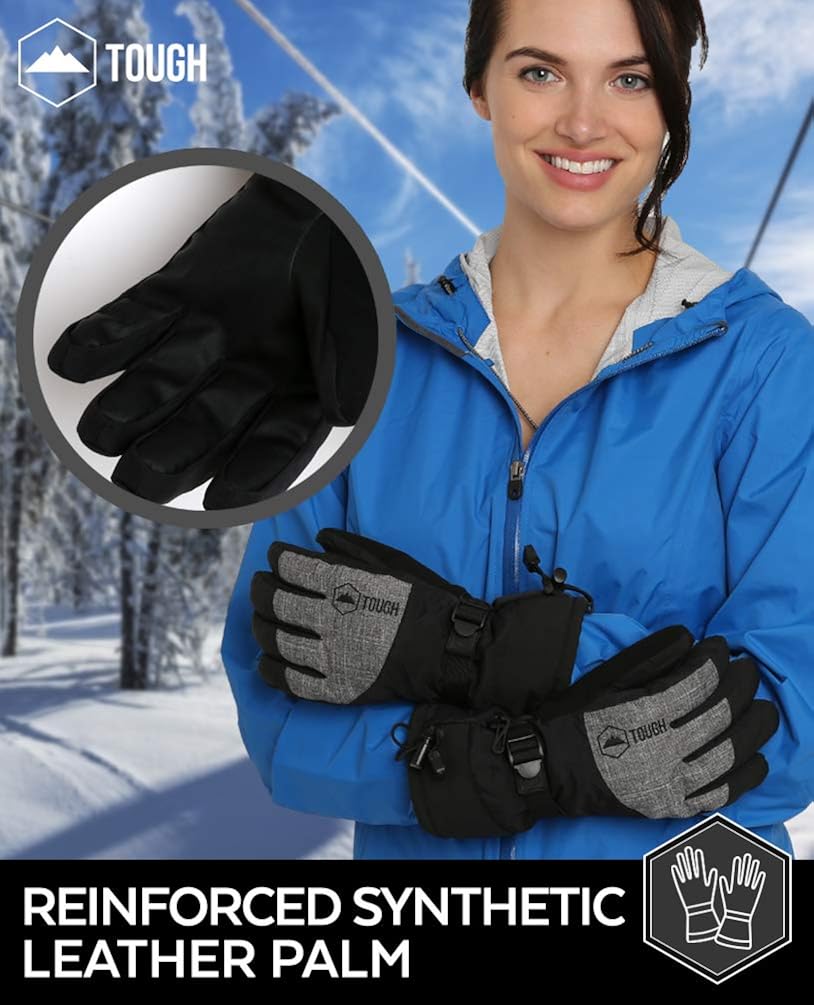 Ski & Snow Gloves - Waterproof & Windproof Winter Snowboard Gloves for Men & Women for Cold Weather Skiing & Snowboarding - With Wrist Leashes, Nylon Shell, Thermal Insulation & Synthetic Leather Palm : Clothing