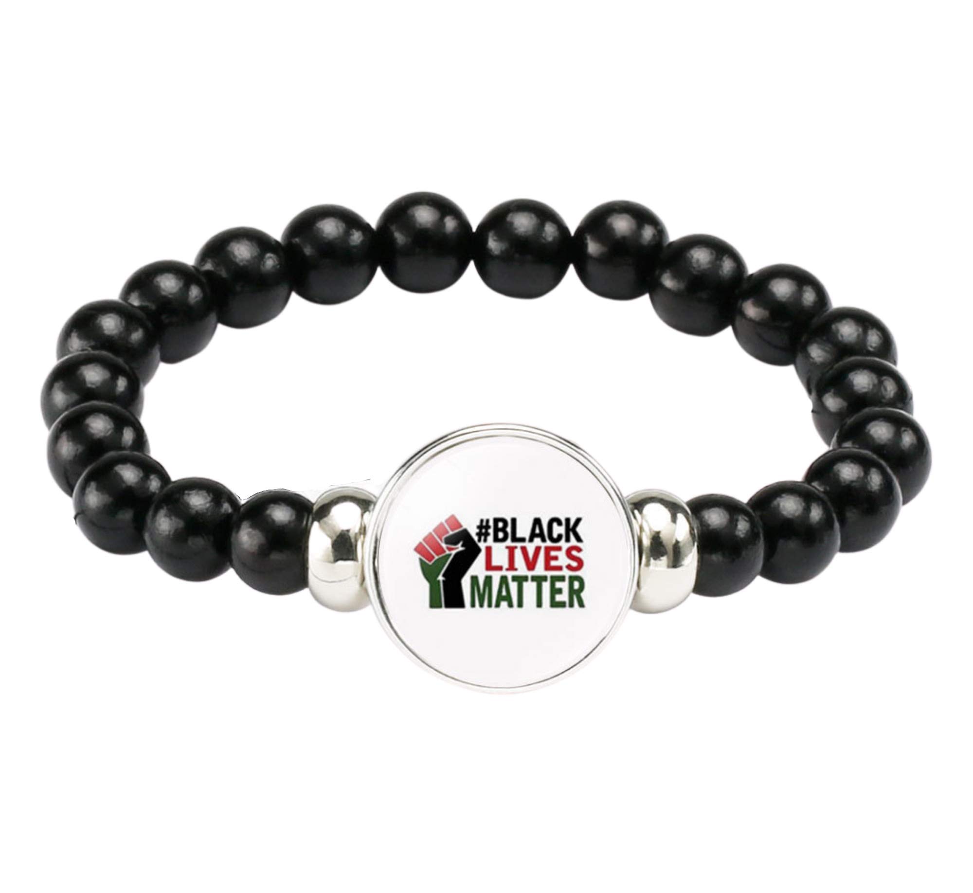 Black Lives Matter Bracelet, Support BLM Movement & Justice for All, Black Beaded Stretch Bracelet with Yellow BLM, Racism Awareness, Stretchable Wristband for Men, Women, and Kids
