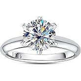 AimiIee Moissanite Ring, 0.5/1/1.5/2/2.5/3CT Round Brilliant Cut Six Prong Solitaire Gold Plated 925 Sterling Silver Engagement Promise Wedding Rings for Women with Certificate