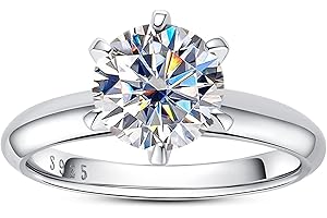 AimiIee Moissanite Ring, 0.5/1/1.5/2/2.5/3CT Round Brilliant Cut Six Prong Solitaire Gold Plated 925 Sterling Silver Engagement Promise Wedding Rings for Women with Certificate