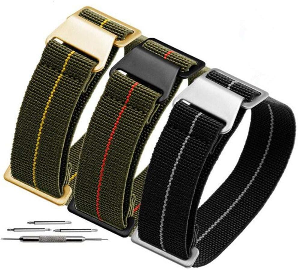 SHISI 20 21 22 mm French Troops Parachute Bag For NATO Elastic Nylon Belt General Brands Wacthband Watch Strap Band Military Bracelet (Band Color : S09 Orange White, Band Width : 21mm Silver clasp)