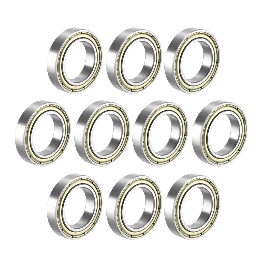 sourcing map 6802ZZ Deep Groove Ball Bearing Double Shield 6802-2Z 1080802, 15mm x 24mm x 5mm Carbon Steel Bearings (Pack of 10)