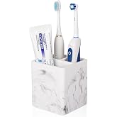 Diatomite Toothbrush Holders Tooth Brush Organizer - Marble White | Water-Absorbent Material, 3 Slots for Electric Toothbrush and Toothpaste, for Bathroom Countertop, Shower, Vanity