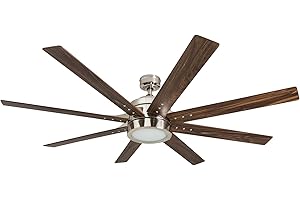 Honeywell Ceiling Fans Xerxes, 62 Inch Contemporary LED Ceiling Fan with Light and Remote Control, 8 Blades with Dual Finish, Reversible Motor - 51628-01 (Brushed Nickel)