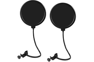 REGUICORP 2 Pack Microphone Pop Filter, Pop Filter for Microphone, Mic Pop Filter With A Flexible 360°Gooseneck Clip Stabilizing Arm, Pop Filter for Vocal Recording and Live Broadcasting