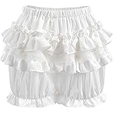 CR ROLECOS Women's Bloomers White Lolita Bloomer Shorts Victorian Ruffled Pantaloons Pants