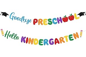 DENEO Preschool Graduation Decorations 2025, Goodbye Preschool Hello Kindergarten Banner, Pre-k Graduation Decorations, Last Day of Preschool Banner, Preschool End of the School Year Decorations HK