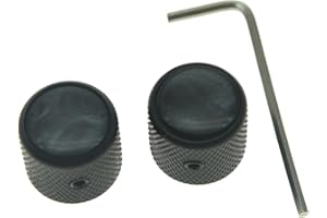 KAISH Set of 2 Pearl Top Guitar Dome Knobs with Set Screw for Tele Guitars - Black Pearl Cap Bass Knobs