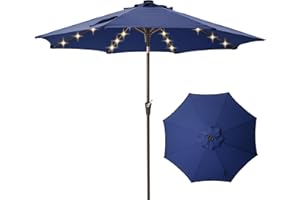 Tioline 9FT Solar-Powered LED Patio Umbrella with Tilt Crank,Outdoor Market Umbrella with 32 Lights,Sunshade for Deck, Garden