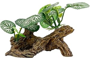 Smoothedo-Pets Aquarium Plants Fish Tank Decorations Betta Rest Soft Silk Leaf/4inchPlastic Artificial Plant Goldfish Waterscape Fish Hides Snake Tank/Reptiles Plants (Driftwood-D)