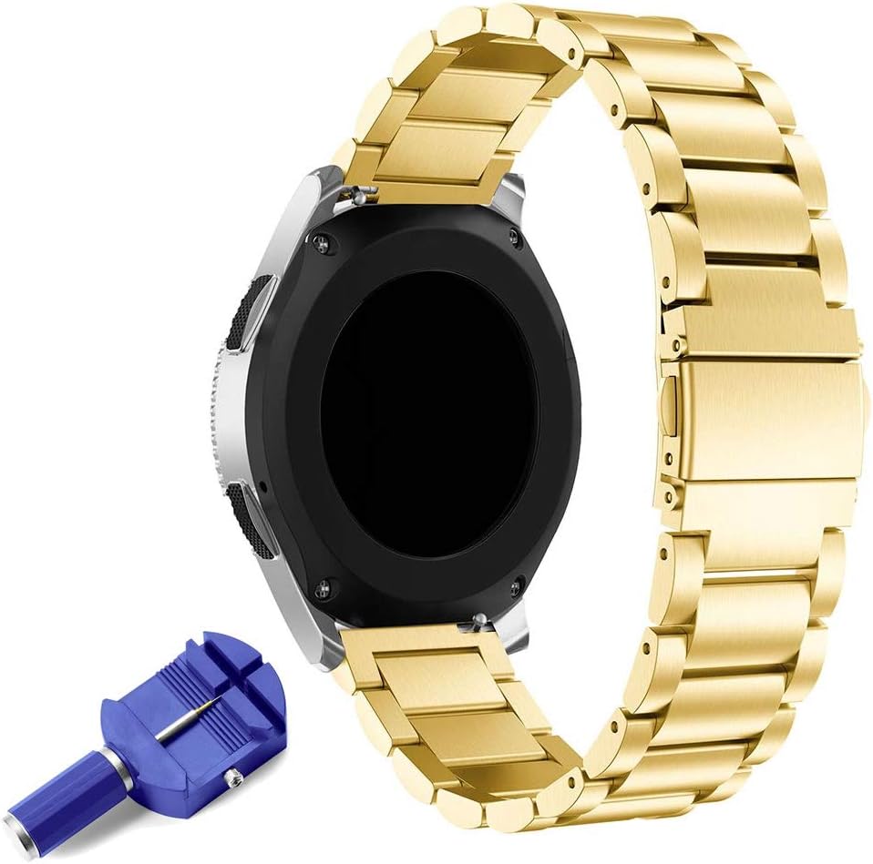 PINHEN Gear S3 Watch Band - 22MM Metal Stainless Steel Watchband Strap for Galaxy Watch 46mm, Moto 360 46mm, Pebble time, Huawei Watch GT, Ticwatch Pro, LG G Watch (Gold)
