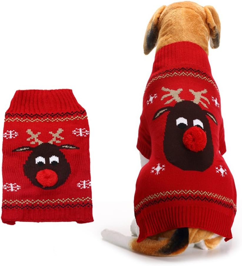 XIAOYU Dog Sweater Pet Clothes for Dogs Christmas Reindeer Red, XXL