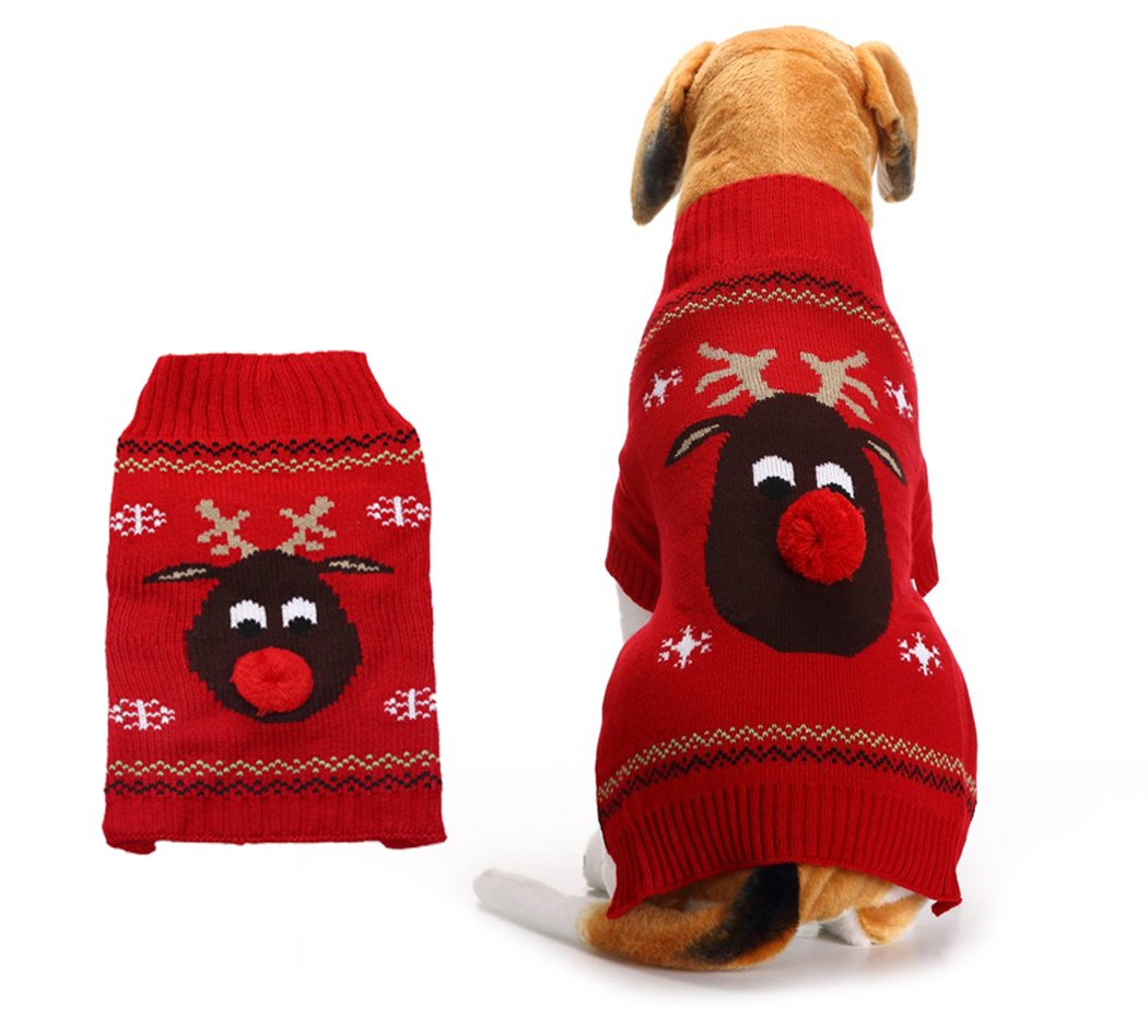 XIAOYU Dog Sweater Pet Clothes for Dogs Christmas Reindeer, Red, XXL