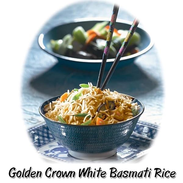 GOLDEN CROWN WHITE BASMATI RICE, PREMIUM QUALITY GLUTEN-FREE, KOSHER & HALAL, NATURALLY AGED LONG GRAIN NON-STICKY & FLUFFY AROMATIC HIMALAYAS RICE – 32 OZ (2LB)