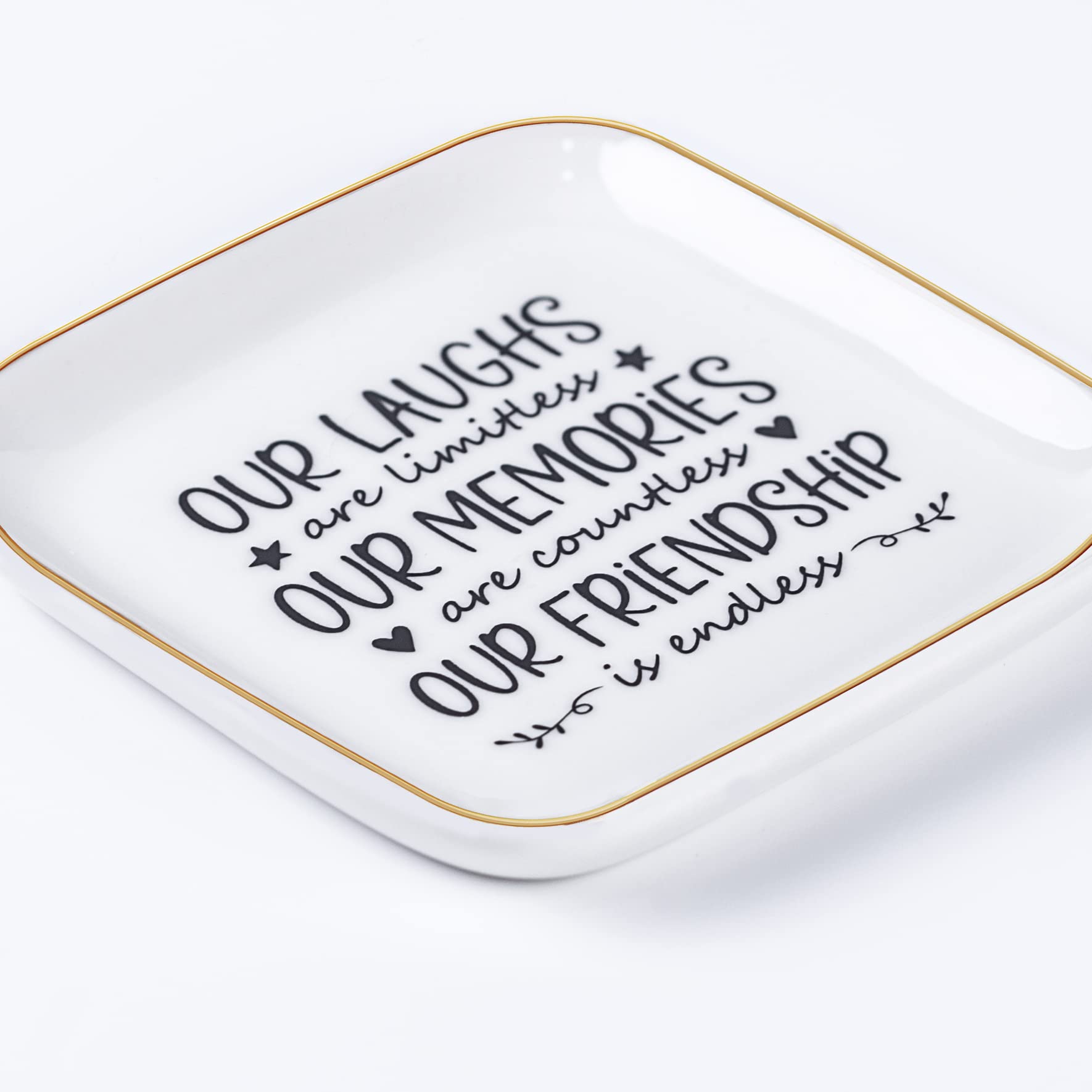 Piudee Friendship Gifts for Women Best Friend Jewelry Dish, Our Laughs are Limitless, Our Memories are Countless, Our Friendship is Endless Unique Gifts for Women, Female Friend Birthday Christmas