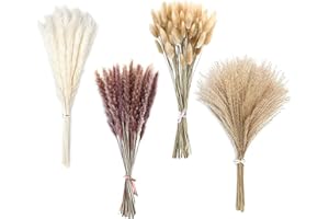 HHDATC 100 PCS Fall Dried Pampas Grass Decor,Warm Autumn Wedding Boho Flowers Home Table Decor, Rustic Farmhouse Party Contains Bunny Tails Dried Flowers, Reed Grass Bouquet