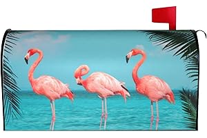 Duduho Flamingos Standing in Clear Blue Sea Mailbox Cover Magnetic Mailbox Wrap Post Box Cover Décor 25.5x21 in