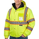 TICONN Waterproof Safety Bomber Jacket, Winter Rain Jacket Hi Vis Reflective, ANSI Class 3 Work Rain Coat