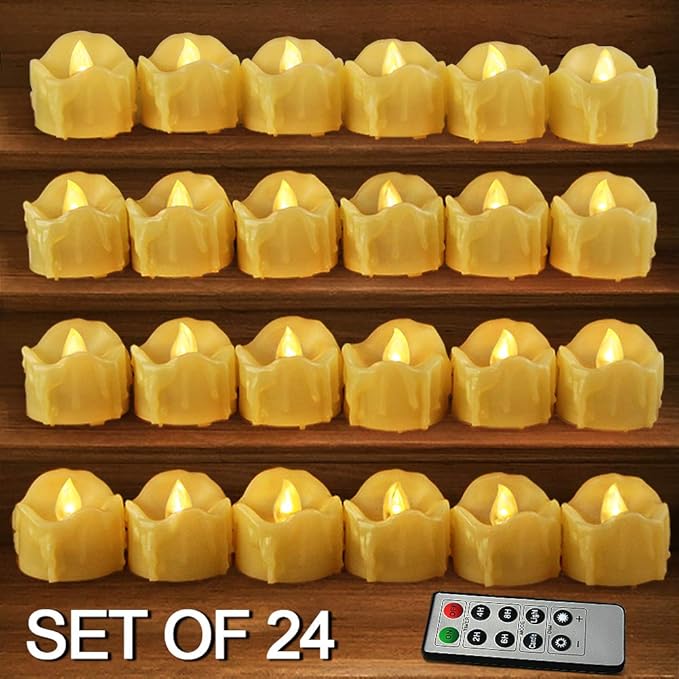 HOME MOST Set of 24 LED Votive Candles with Remote and Timer (CREAM
