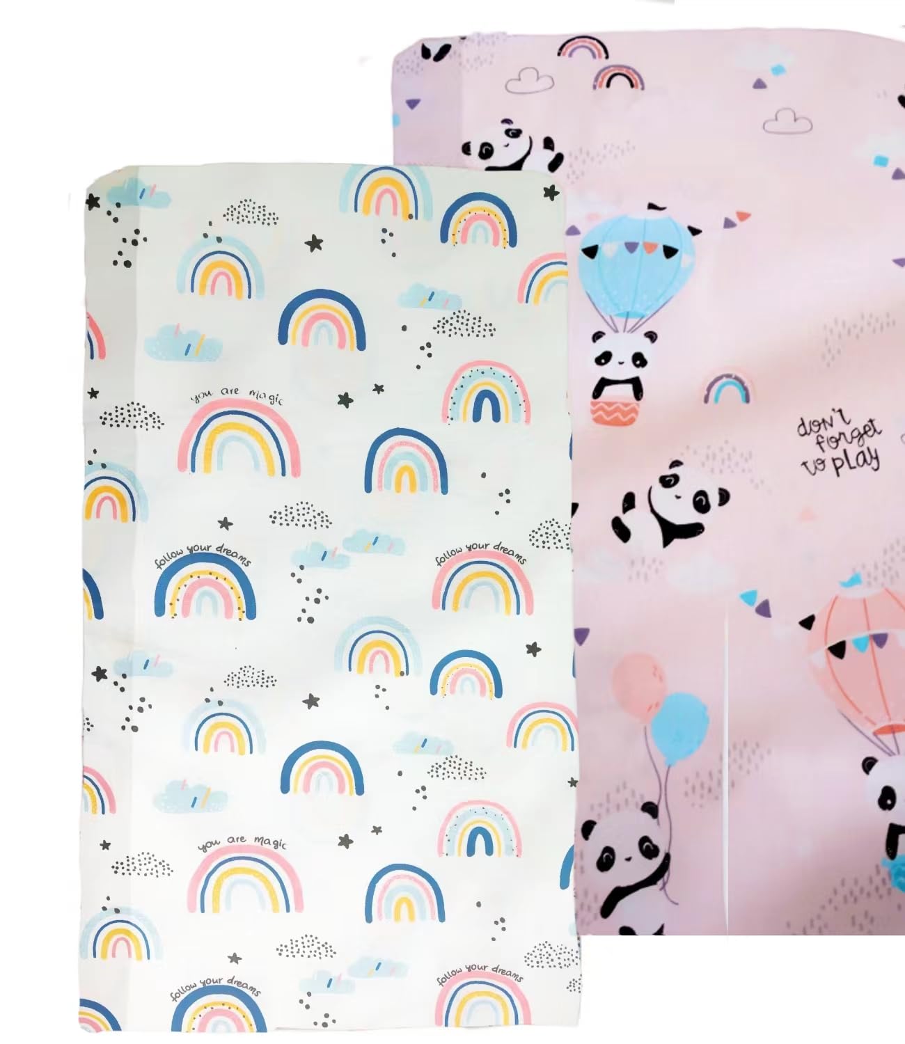 Cot Bed Fitted Sheets 140 x 70cm for Girl Boys | Bedding For Cot bed | Easy Care Soft Cotton and Dureable, Unique Rainbow & Pink Bear Pattern Baby Girl Crib Sheets