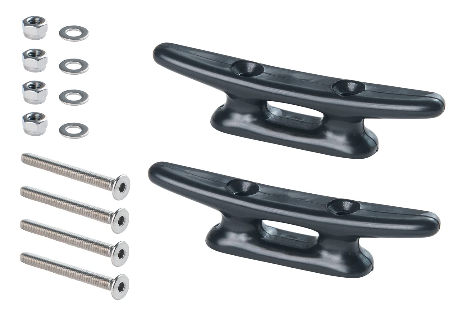 New Marine 2 nylon cleats including V4A screws (black, 75 mm).