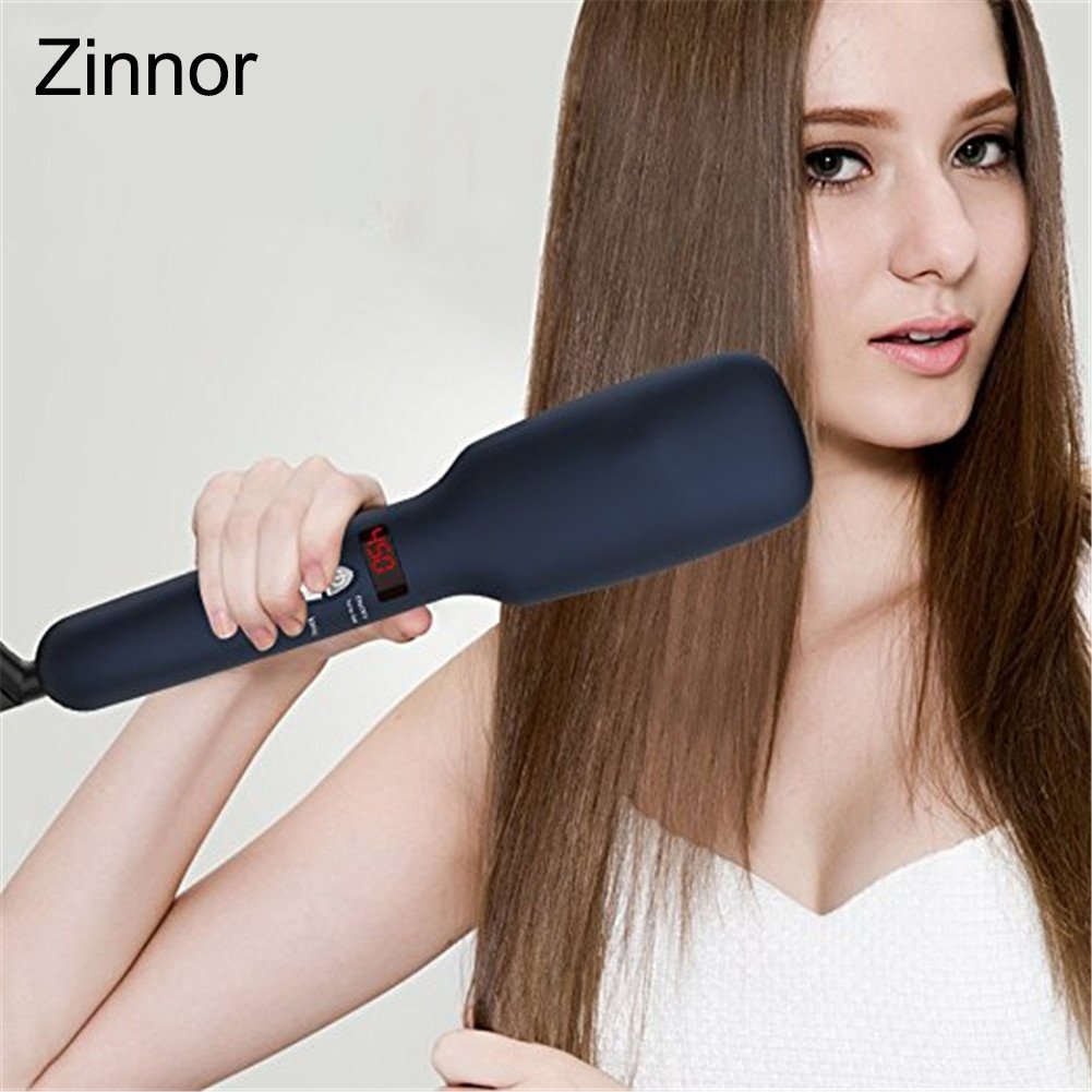 Zinnor Portable Electric Anti Scald Hair Straightener Brush Comb Straightening Hair Ionic Hair Care Faster Straightening Styling Tools Ceramic Heating Adjustable Temperature