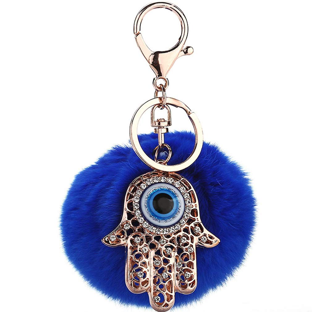 JK Home Pompom Ball Hand Pendant Keychain for Car Phone Bag Toy Blue