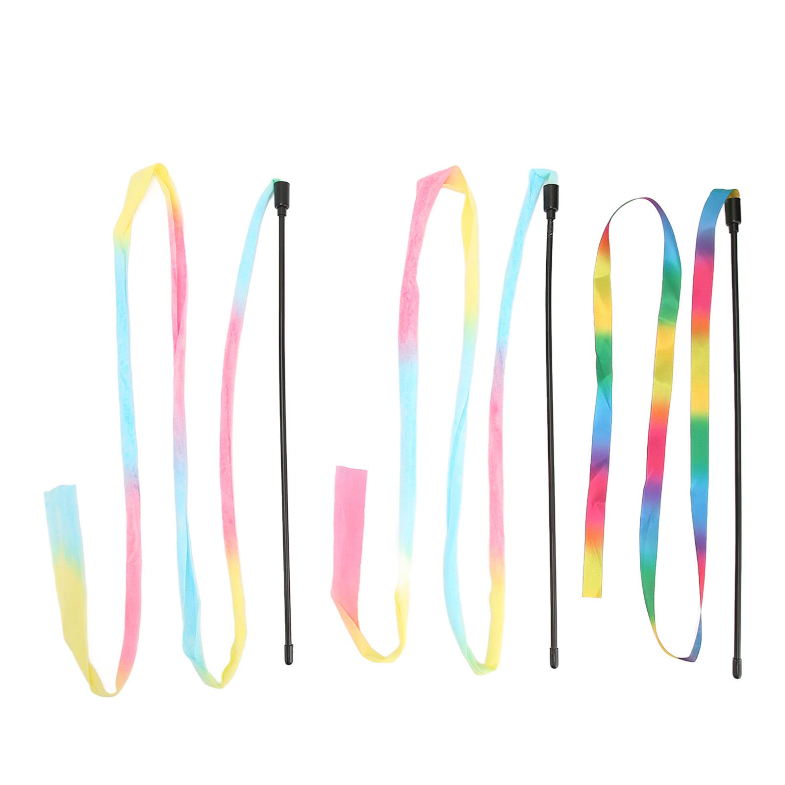 Pssopp 3 Pcs Interactive Cat Wand Toys,Colorful Boredom Relief Funny Interactive Cat String Stick Toy Colorful Ribbon Charmer Cat Teaser Toy for Cats