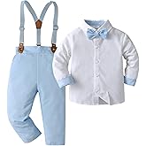 Baby Boys Pants Sets, Infant Long Sleeve Shirt + Pants + Bow Tie + Suspenders,Toddler Outfits