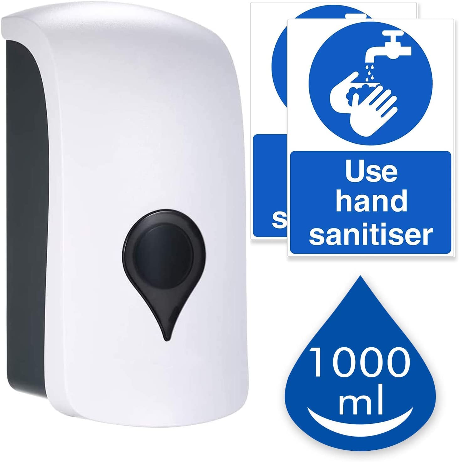 1000ml Wall Mounted Soap Dispenser, Manual Shower Gel Liquid Shampoo Sanitizer Dispenser Holder for Business, Hotel, Office, Home, Healthcare Facilities, With 2 Pcs USE HAND SANITISER Sign Sticker