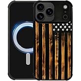 DJSOK Case for iPhone 17 Pro Max,Compatible with MagSafe,Shockproof Rugged Cover Case,Classic Wood Grain Old Flag