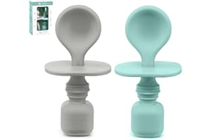 SPERRIC Silicone Baby Spoons for Baby Led Weaning 2-Pack, First Stage Baby Feeding Spoon Set Gum Friendly BPA Lead Phthalate and Plastic Free, Great Gift Set (Light Blue/Cool Gray)