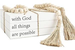 OMISHE Decorative Books for Home Decor, White Faux Books for Decoration, Rustic Farmhouse Stacked Display Books (with God All Things are Possible)
