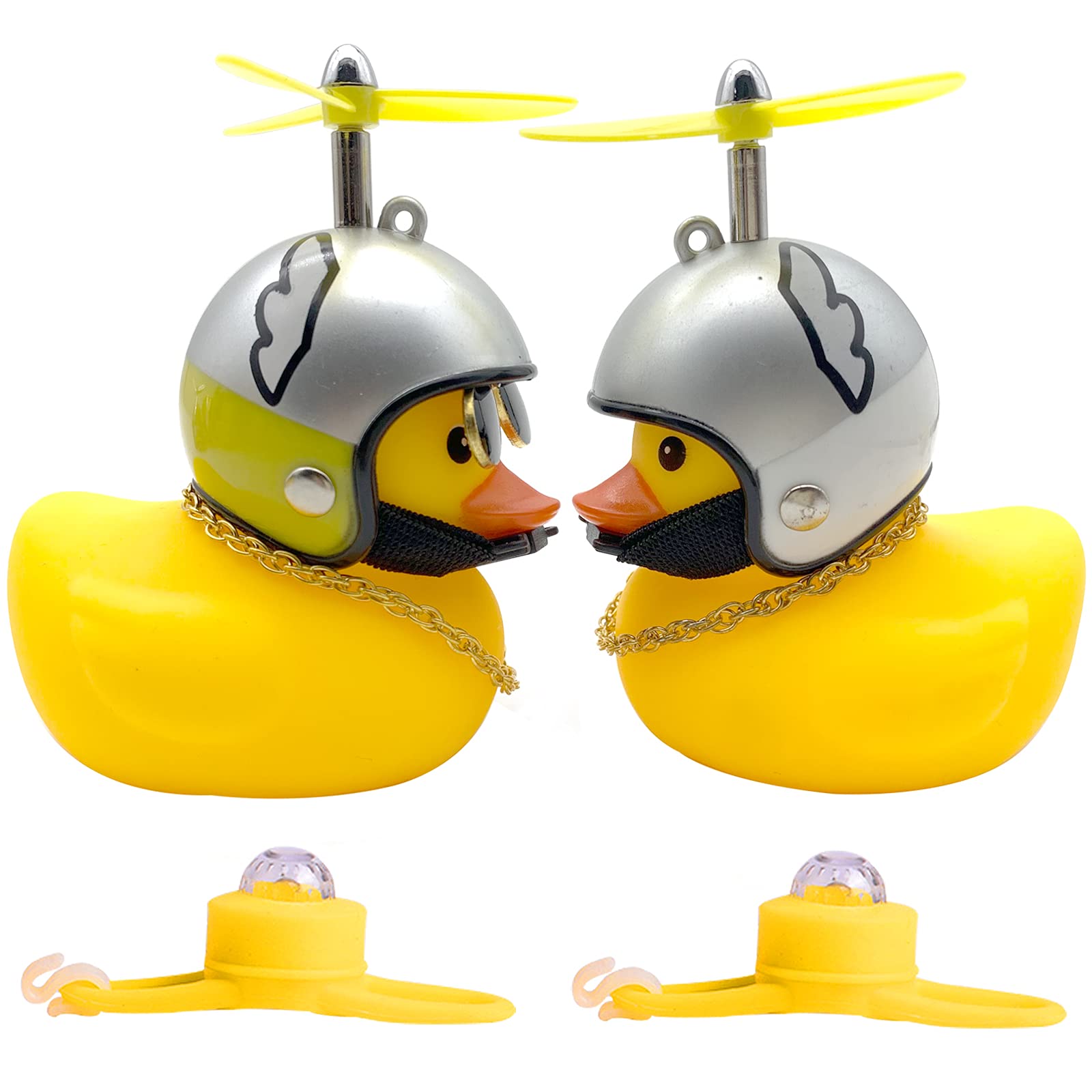 BECHOICEN Car Duck Decoration Dashboard Yellow Rubber Duck for Car Ducks Toy Car Ornaments Cute Cool Duck with Light (Wing-Silver Yellow+ Silver White)