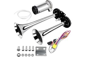 CENZHIWEN Air horn suitable for trucks, ships, cars, yachts, motorcycles, pickup trucks, steamboats, and trains, 12V 150DB ultra loud train horn kit, with air compressor and relay (dual) (silvery)
