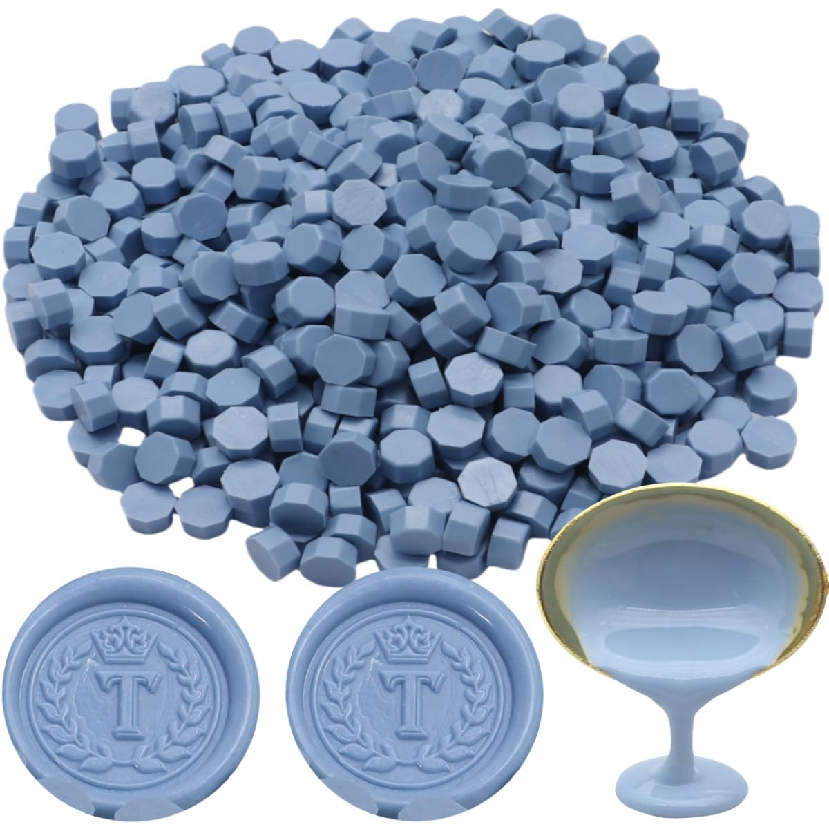 300 Pcs Wax Seal Beads, Sealing Wax Beads, Refilling Octagon Wax Sealing Beads for Wax Stamp Sealing, Perfect for Wedding Invitations, Christmas Cards, Envelopes, Letter Sealing (Dust Blue)