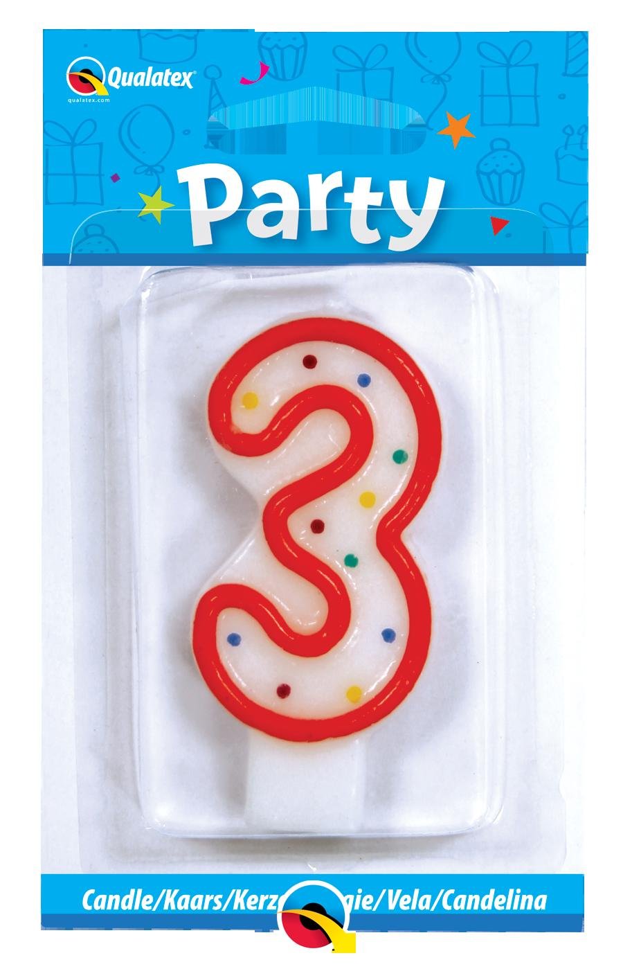 Qualatex Candle Age 3, 3rd Birthday Candle, Birthday Cake Candle Age 3 Third Birthday, 26196, Multi-Colour