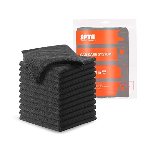 SPTA Edgeless Auto Detailing Towels, (12-Pack), All-Purpose Microfiber Terry Cleaning Towels Professional 70/30 Blend, Dual-Pile Plush Microfiber, Buffing & Polishing, 420gsm, 16inx16in, Grey -MT038