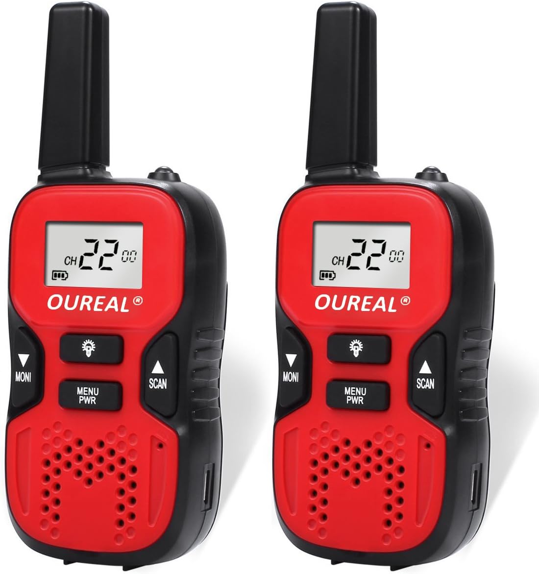 OUREAL Kids Walkie Talkies Toys Long Distance 22 Channel FRS/GMRS 2 Way Radio for Kids (1 Pair) Red